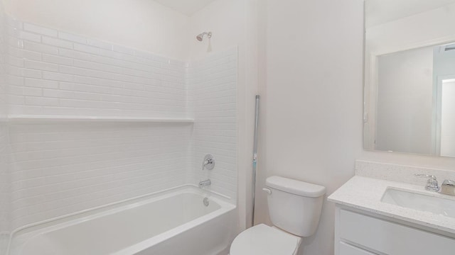 full bathroom with bathing tub / shower combination, vanity, and toilet