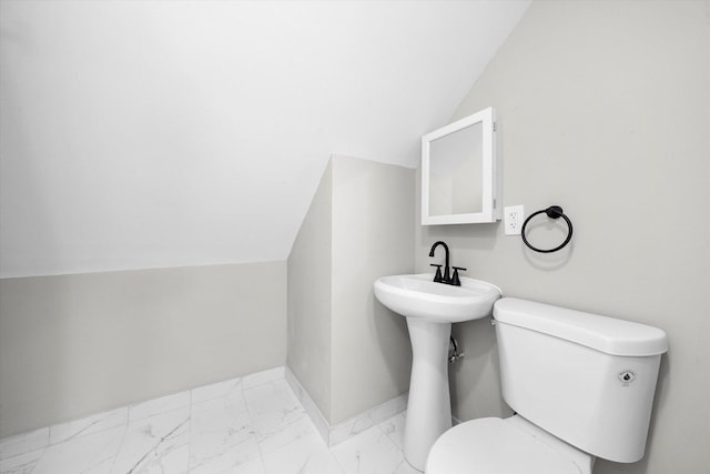 bathroom with vaulted ceiling and toilet