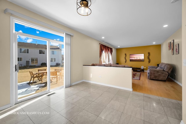 kitchen with light tile patterned floors