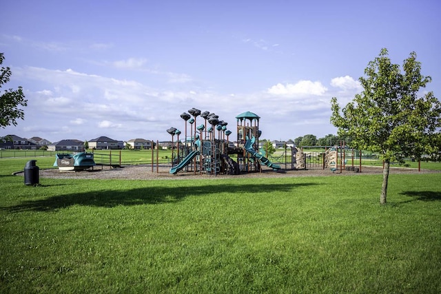 view of play area featuring a lawn