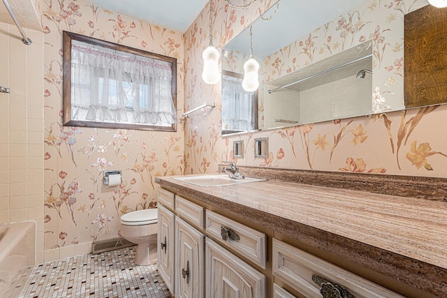 627 Paxton Ave, Calumet City, IL 60409 - bathroom featuring wallpapered walls, tile patterned flooring, and toilet