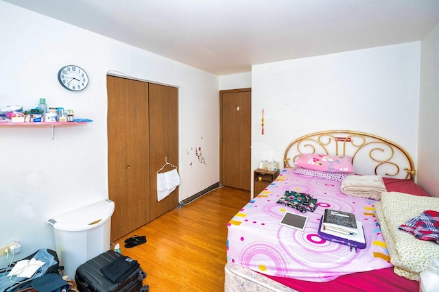 bedroom featuring hardwood / wood-style flooring and a closet