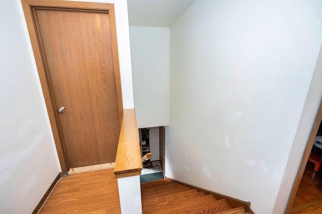 stairway featuring hardwood / wood-style floors