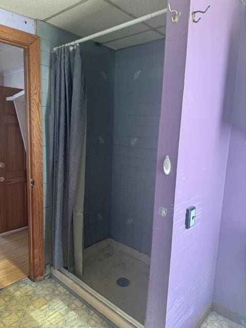 bathroom with a shower with curtain