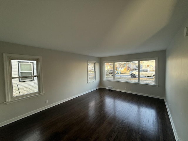 empty room with dark wood-type flooring and a wealth of natural light