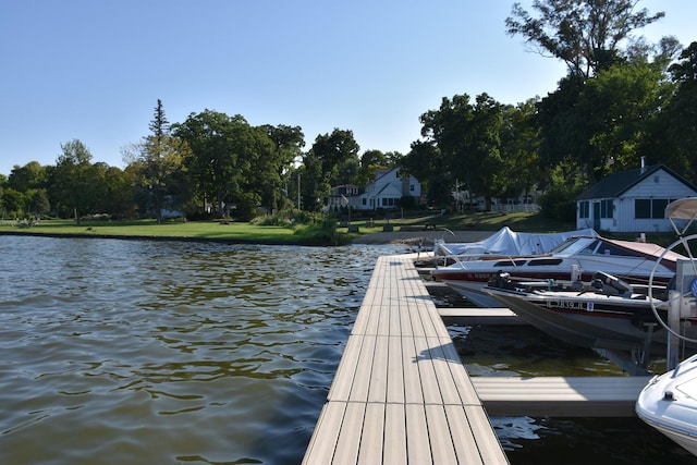 view of dock with a water view