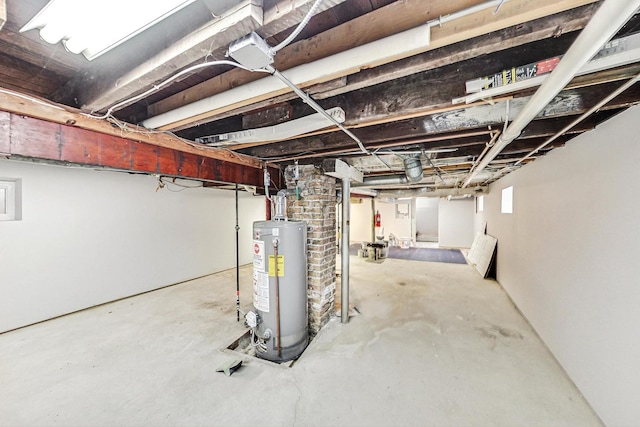 basement featuring gas water heater