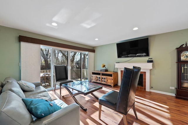 living room featuring a fireplace and light hardwood / wood-style floors