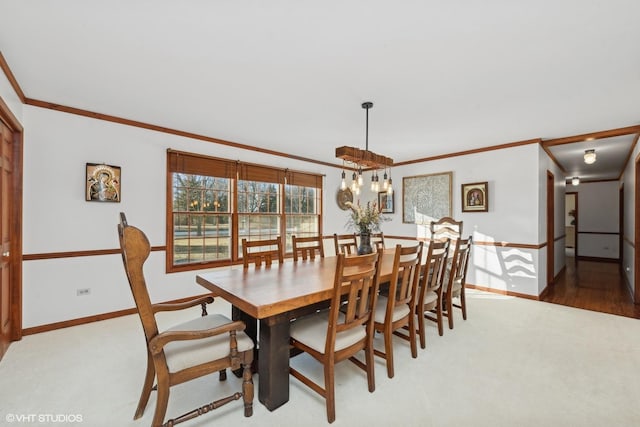 dining room featuring ornamental molding and carpet floors