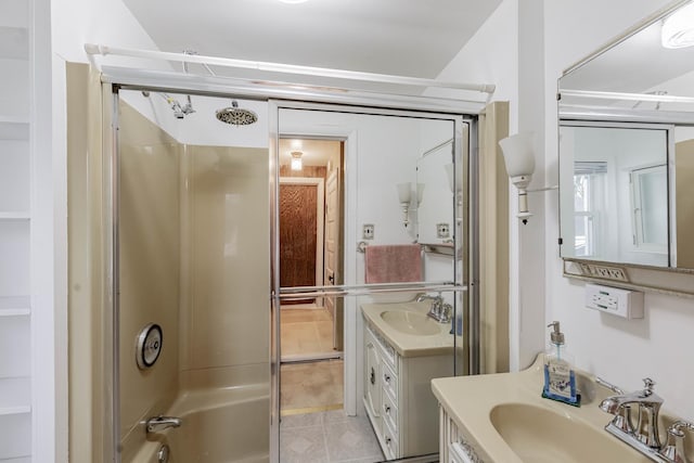 bathroom with vanity and  shower combination