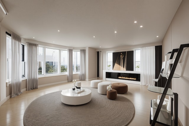 living room with light hardwood / wood-style flooring