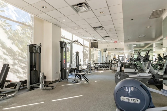 workout area featuring expansive windows