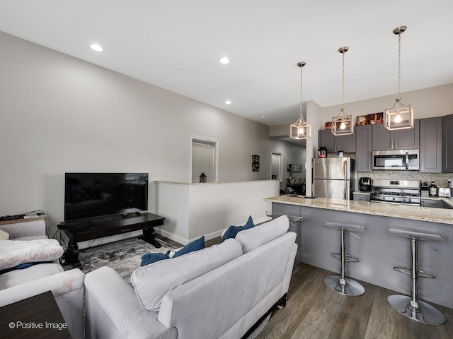 living room with dark hardwood / wood-style floors