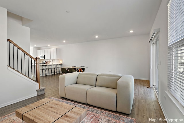 living room with sink and wood-type flooring