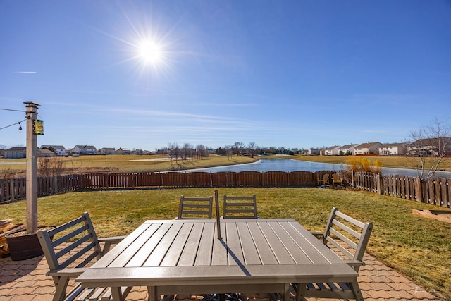 view of patio / terrace featuring a water view