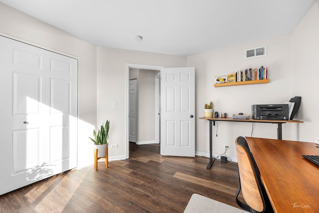 office space featuring dark hardwood / wood-style flooring