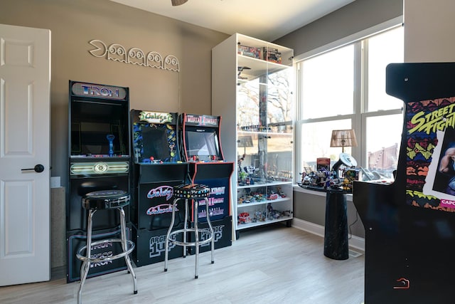 playroom with hardwood / wood-style flooring