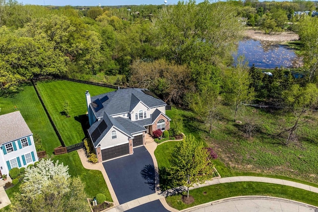 bird's eye view featuring a water view