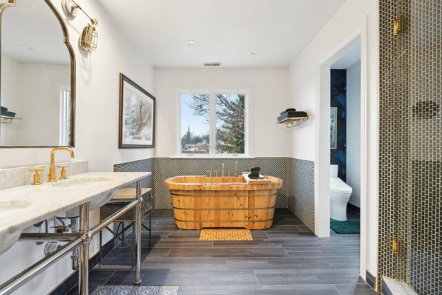 bathroom with wood-type flooring, sink, and a wealth of natural light