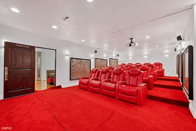 view of carpeted home theater room