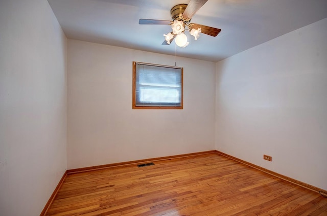 empty room featuring ceiling fan and light hardwood / wood-style floors