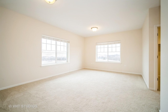 spare room featuring light carpet