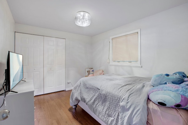 bedroom featuring a closet and light wood-type flooring