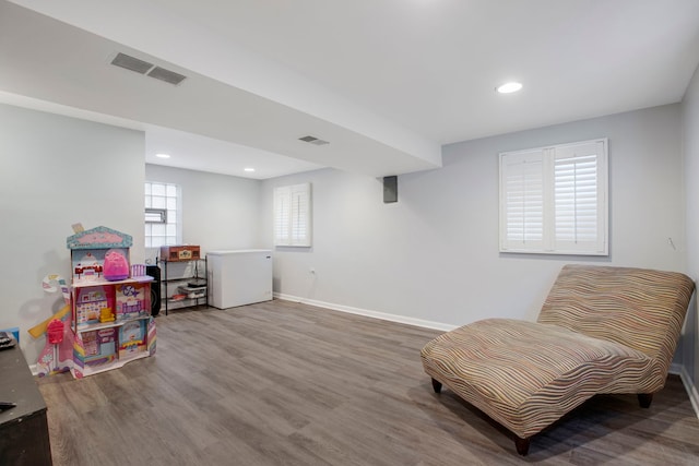 sitting room with wood-type flooring