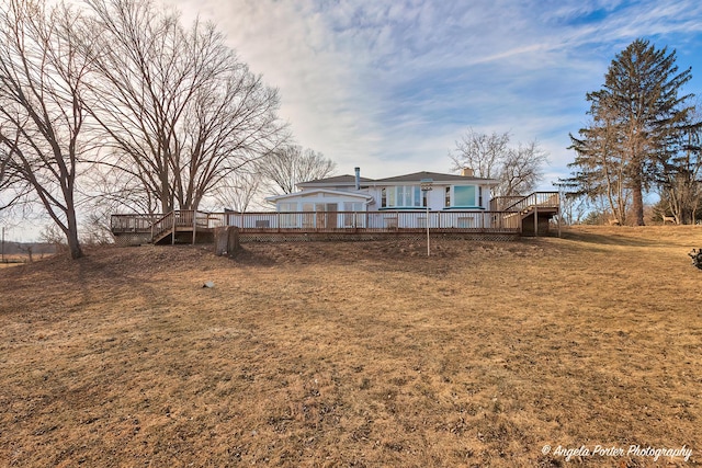 view of yard with a deck