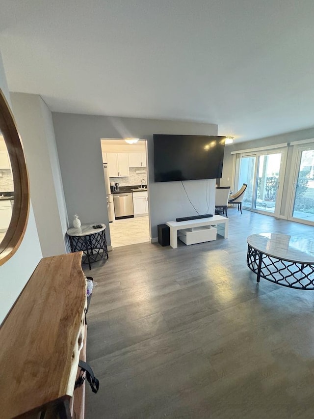 living room with hardwood / wood-style floors