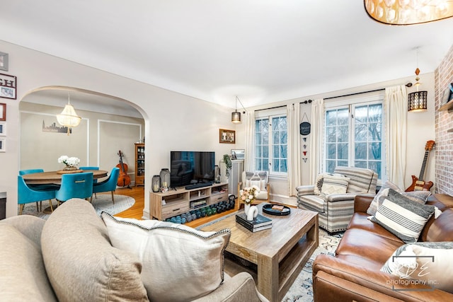 living room with hardwood / wood-style floors