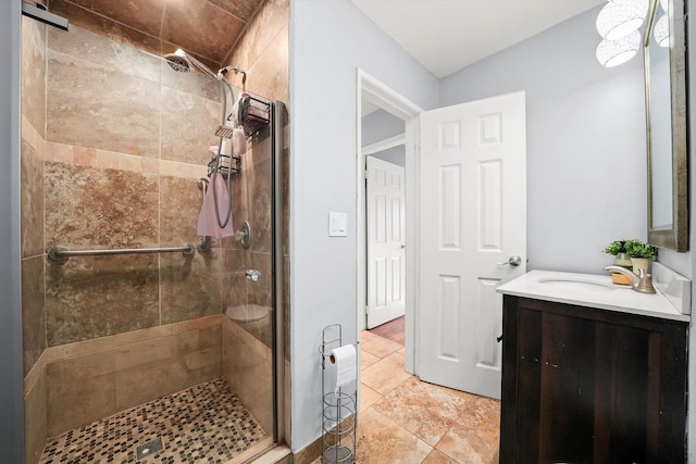 bathroom featuring vanity and walk in shower