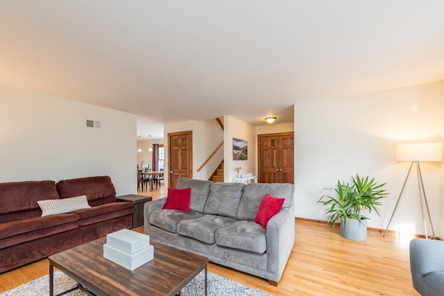 living room featuring light hardwood / wood-style floors