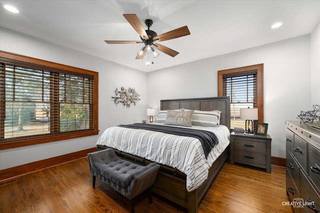 bedroom featuring recessed lighting, baseboards, and wood finished floors