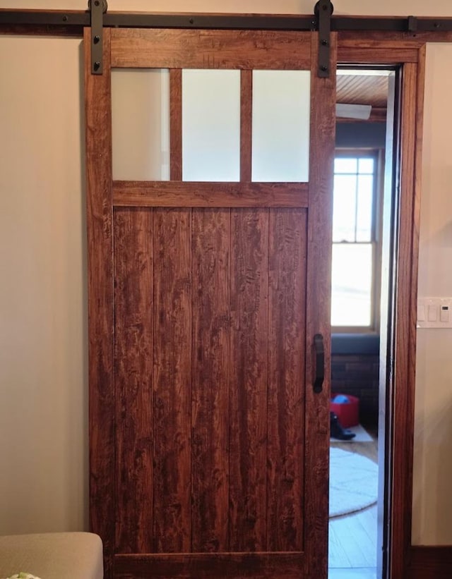 interior space with a barn door