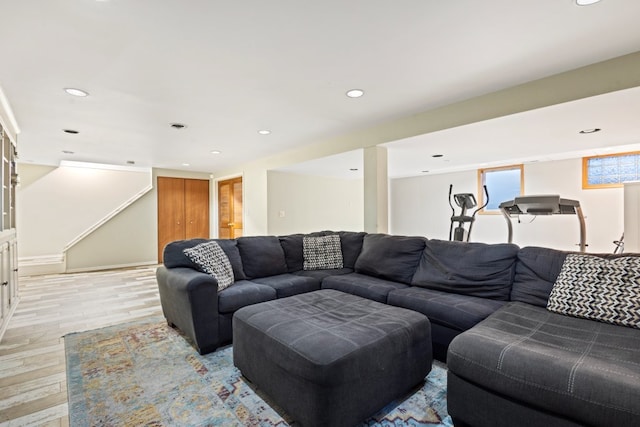 living room featuring light wood-type flooring