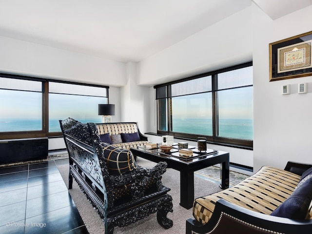 living room with a water view