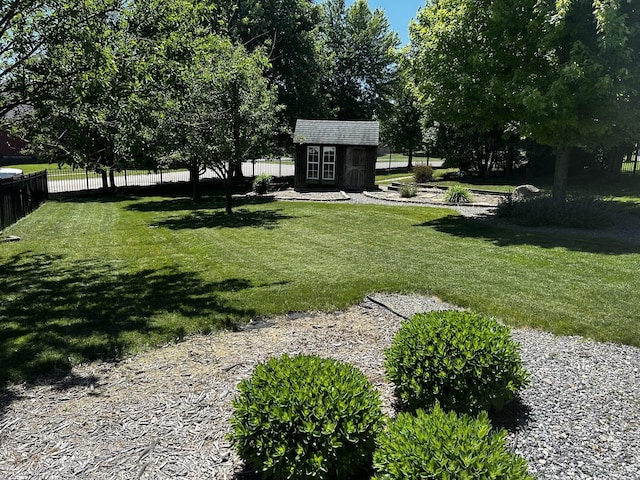 view of yard with a shed