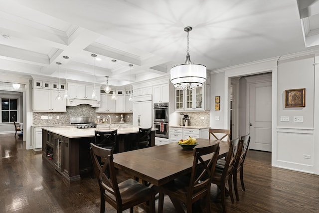 326 E Central Rd, Arlington Heights, IL 60005 - dining area with crown molding, coffered ceiling, dark wood-type flooring, and beam ceiling
