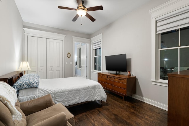 326 E Central Rd, Arlington Heights, IL 60005 - bedroom featuring dark wood-type flooring, ceiling fan, and a closet