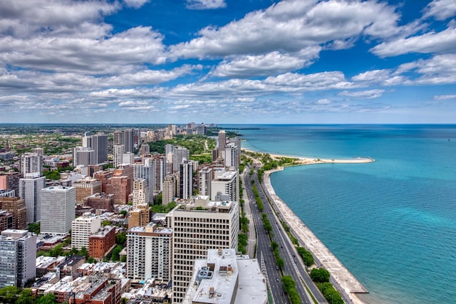 bird's eye view featuring a water view