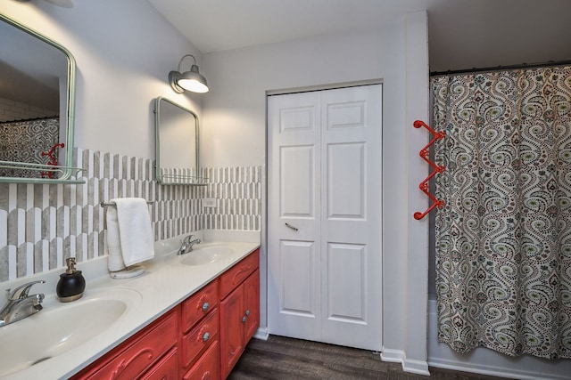 bathroom featuring vanity and shower / tub combo