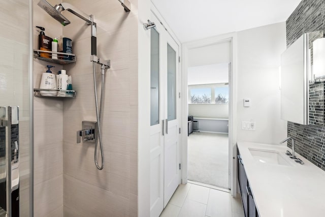 bathroom featuring vanity and walk in shower