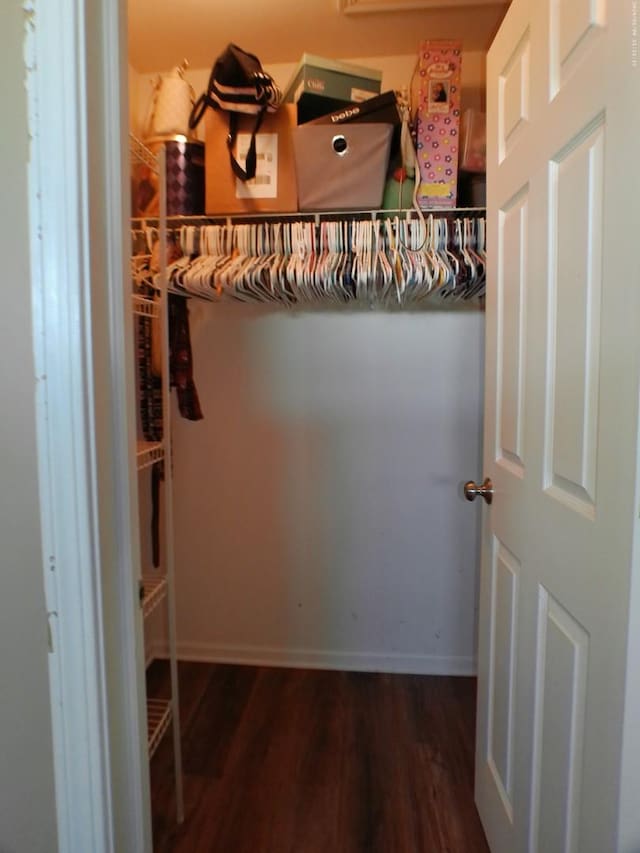 walk in closet featuring dark wood-type flooring