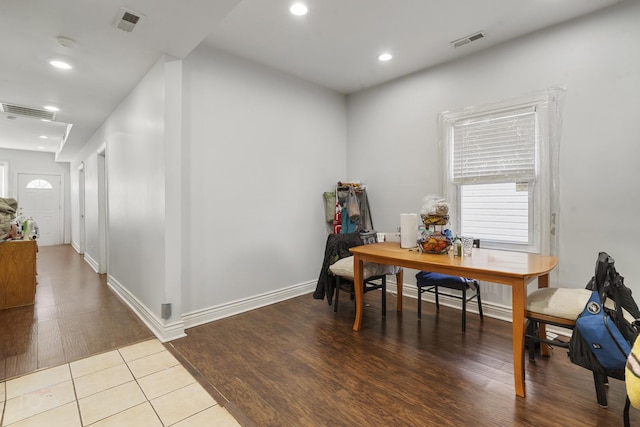 office area with hardwood / wood-style floors