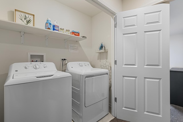 washroom featuring independent washer and dryer and carpet flooring