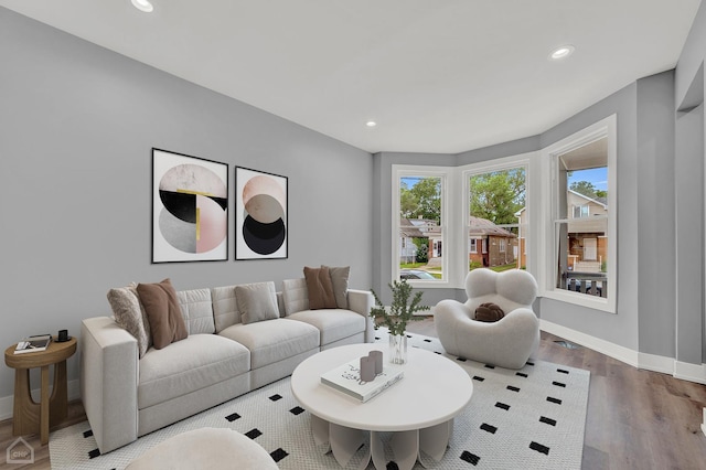 living room with hardwood / wood-style flooring