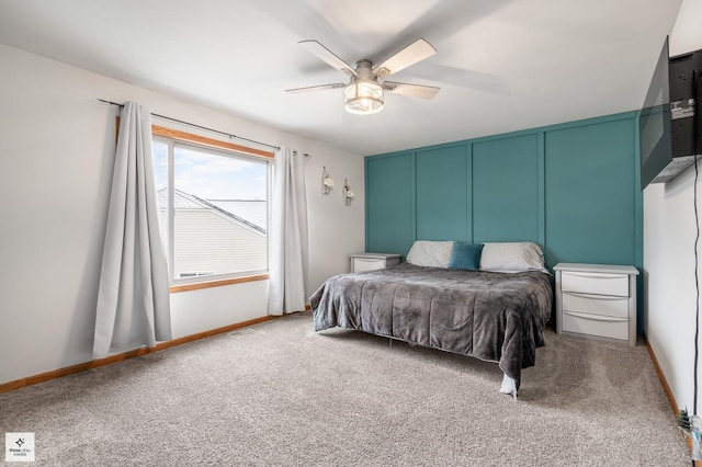 bedroom featuring carpet flooring and ceiling fan