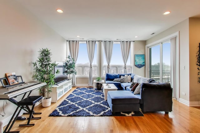 living room with light hardwood / wood-style flooring