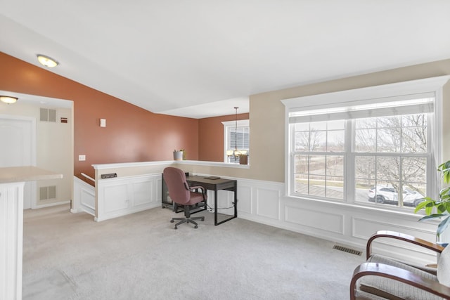 2574 Golf Ridge Cir, Naperville, IL 60563 - office with light colored carpet, vaulted ceiling, a decorative wall, and visible vents